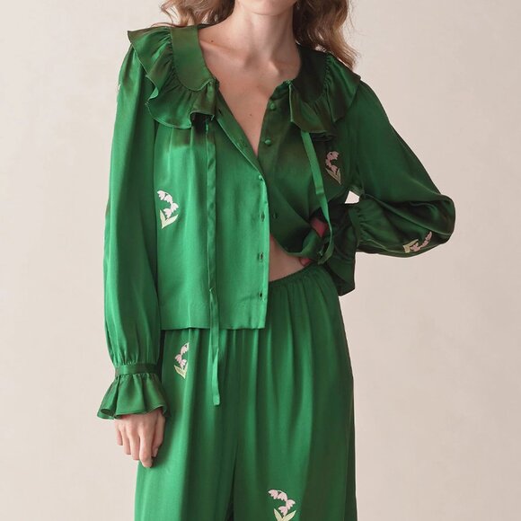 Doen Tops - DÔEN Doen Solange Top blouse silk embroidered flowers